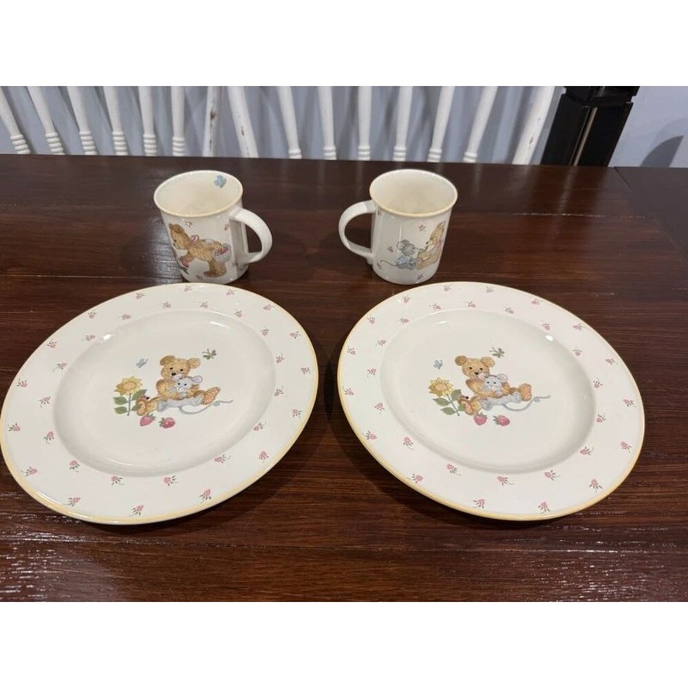 Vintage Mikasa Teddy CC018 Dinnerware Set Plate Mug Bear Mouse Strawberry 1990s